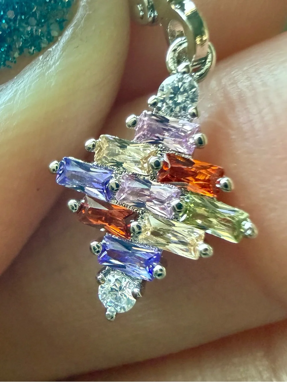 NEW! 14k White Gold Plated with Multicolored Crystal Drop Hoop Earrings